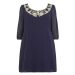 Evans Embroidered Crochet Collar Navy Chiffon Shift Mini Dress