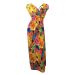 Evans Orange & Green Floral V-Neck Wrap Bodice Stretchy Maxi Dress