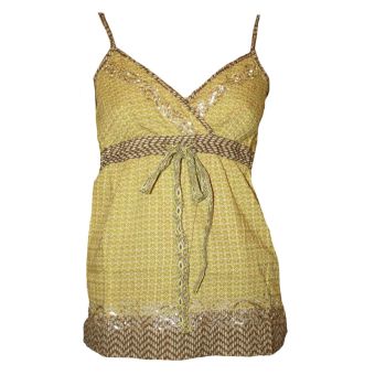 Monsoon V-Neck Cross-Over Wrap Bodice Lime Green Sequin Detail Cami